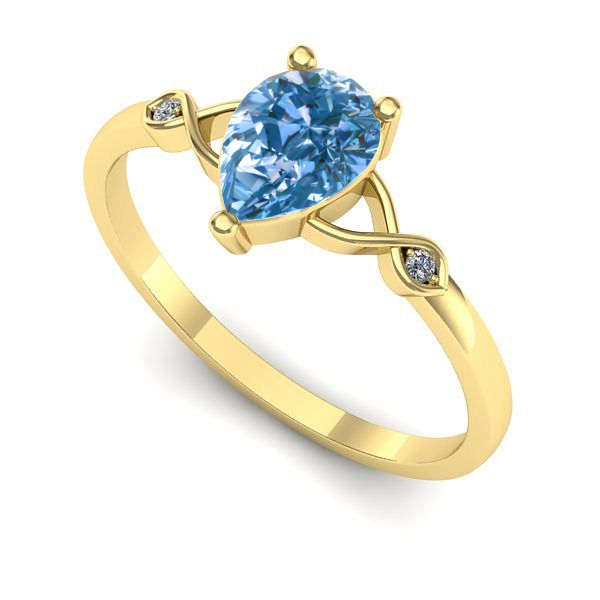 Inel din aur galben cu diamant de laborator albastru