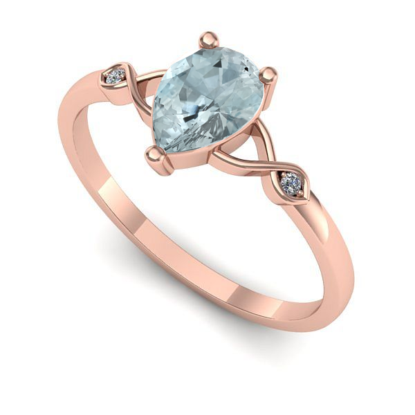 Inel logodna din aur roz cu aquamarin