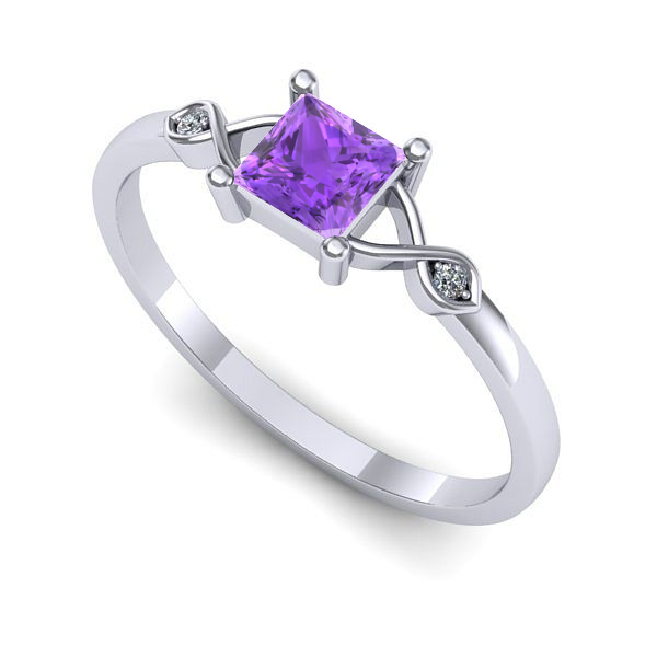 Inel logodna din aur alb cu ametist