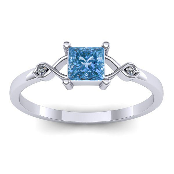 Inel logodna cu diamant de laborator albastru patrat