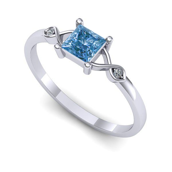Inel de logodna din aur alb cu diamant de laborator albastru