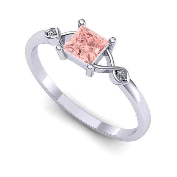 Inel de logodna din aur alb cu diamant de laborator roz