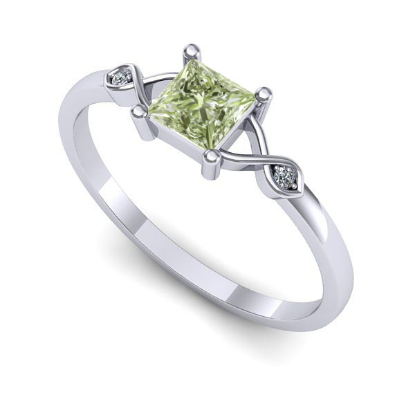 Inel logodna din aur alb cu diamant de laborator verde