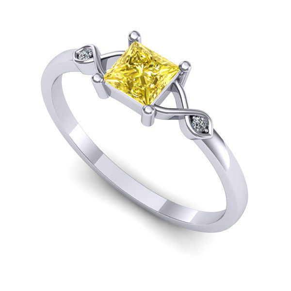 Inel de logodna din aur alb cu safir galben