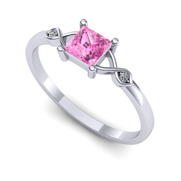 Inel de logodna din aur alb cu safir roz