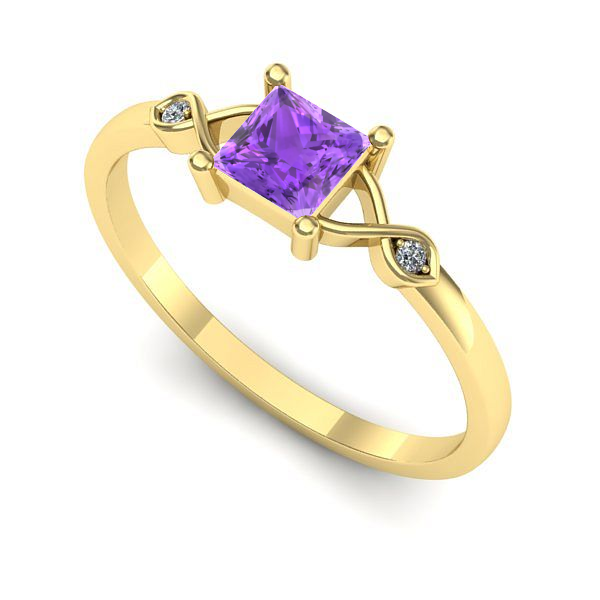 Inel logodna din aur galben cu ametist