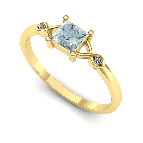 Inel de logodna din aur galben cu aquamarin