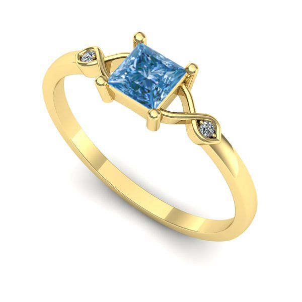 Inel din aur galben cu diamant de laborator albastru