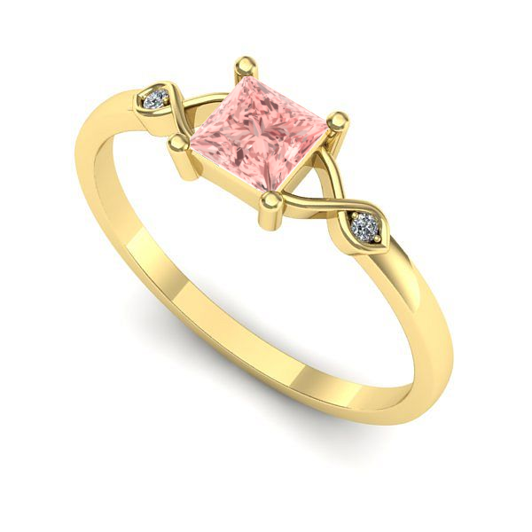 Inel din aur galben cu diamant de laborator roz