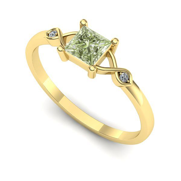 Inel logodna din aur galben cu diamant de laborator verde