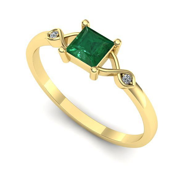Inel logodna din aur galben cu smarald