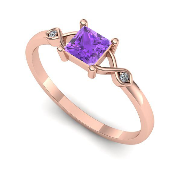 Inel logodna din aur roz cu ametist