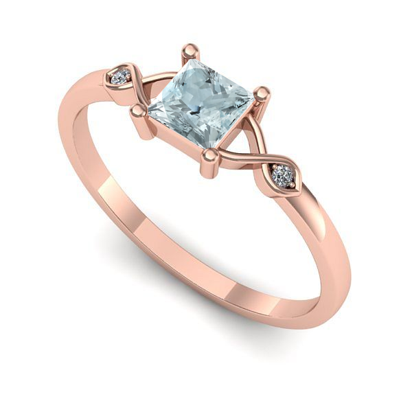 Inel din aur roz cu aquamarin