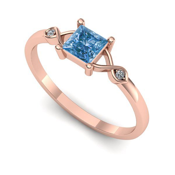 Inel de logodna din aur roz cu diamant de laborator albastru