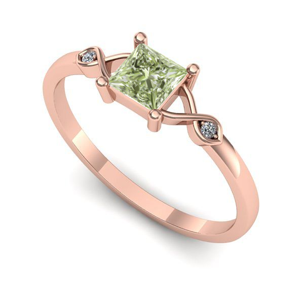 Inel de logodna din aur roz cu diamant de laborator verde