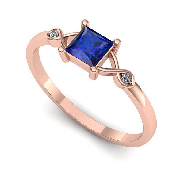 Inel de logodna din aur roz cu safir