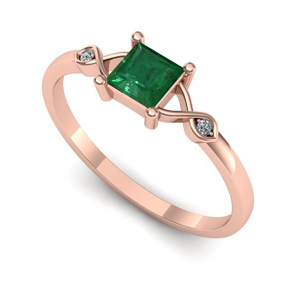 Inel de logodna din aur roz cu smarald