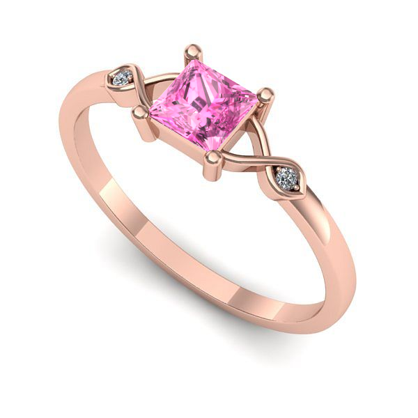 Inel de logodna din aur roz cu safir roz