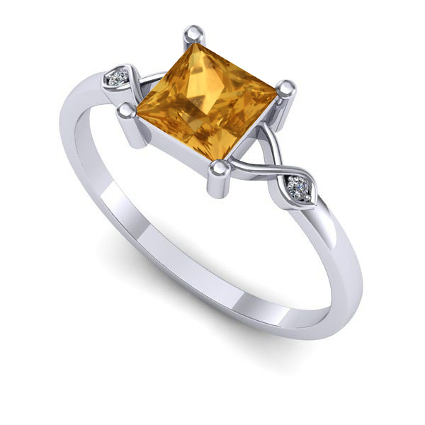 Inel logodna din aur alb cu citrin