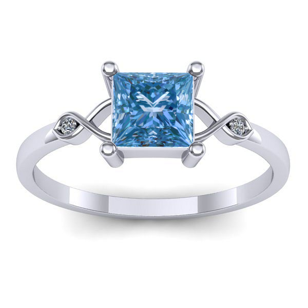 Inel logodna cu diamant de laborator albastru patrat