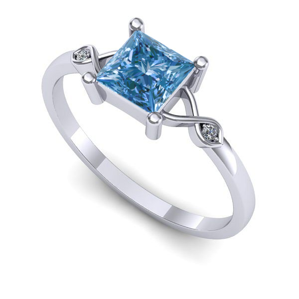 Inel din aur alb cu diamant de laborator albastru