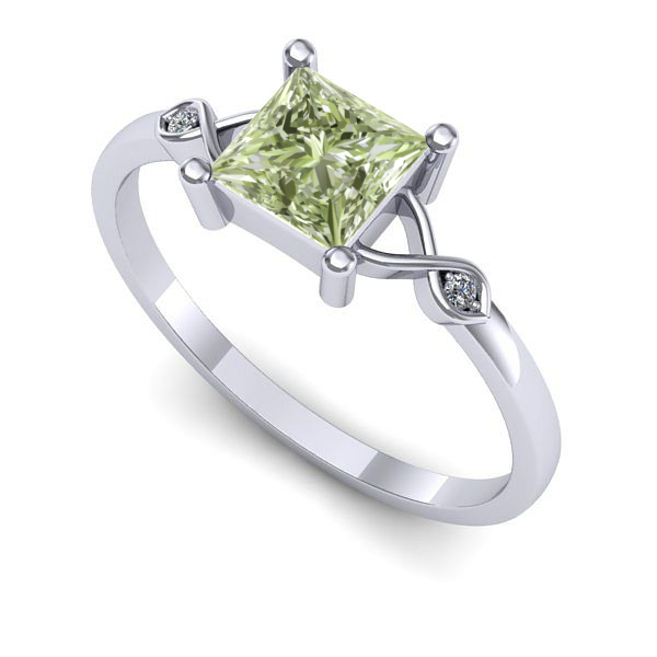 Inel logodna din aur alb cu diamant de laborator verde