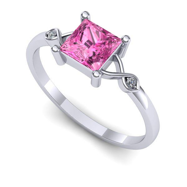 Inel logodna din aur alb cu safir roz