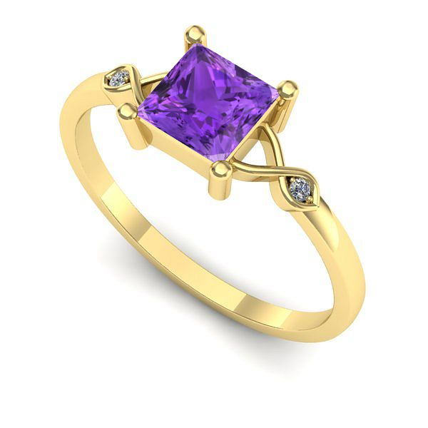 Inel logodna din aur galben cu ametist