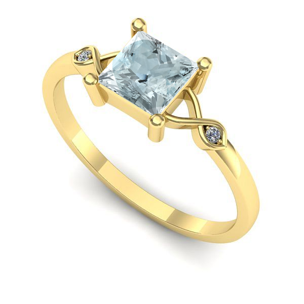 Inel logodna din aur galben cu aquamarin