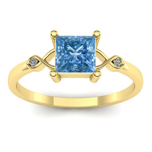 Inel cu diamant de laborator albastru patrat