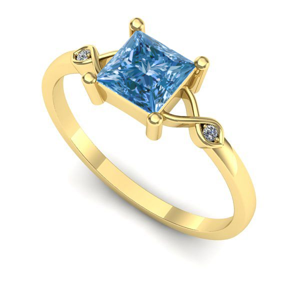 Inel din aur galben cu diamant de laborator albastru