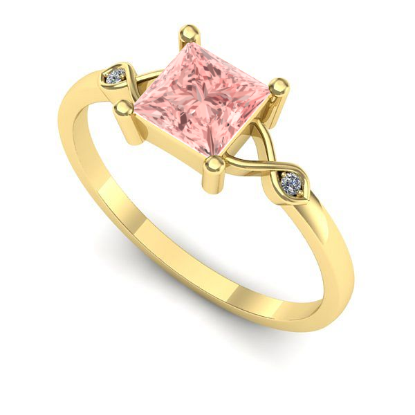 Inel logodna din aur galben cu diamant de laborator roz