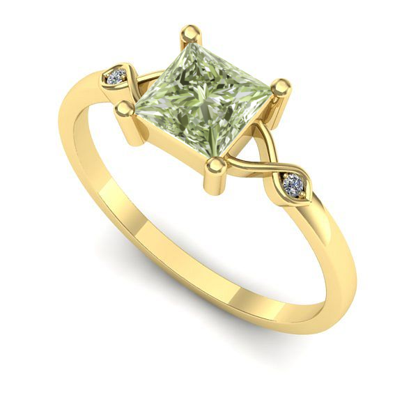 Inel din aur galben cu diamant de laborator verde