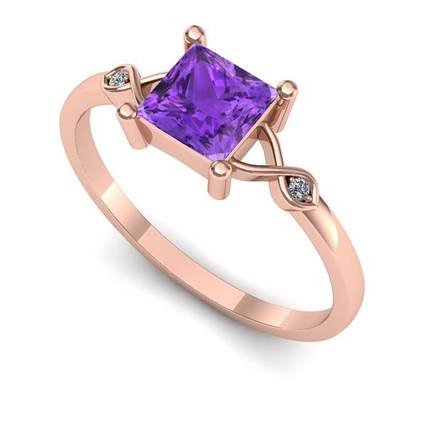Inel logodna din aur roz cu ametist