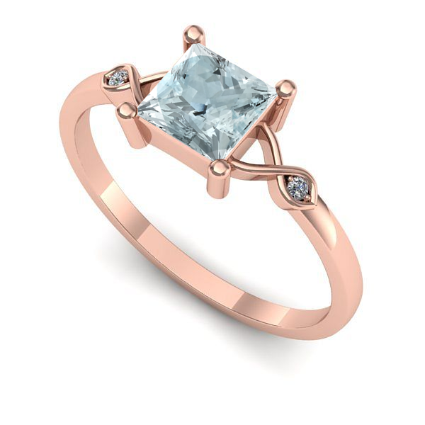 Inel logodna din aur roz cu aquamarin