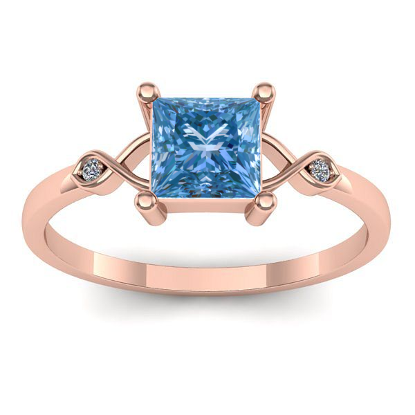 Inel cu diamant de laborator albastru patrat