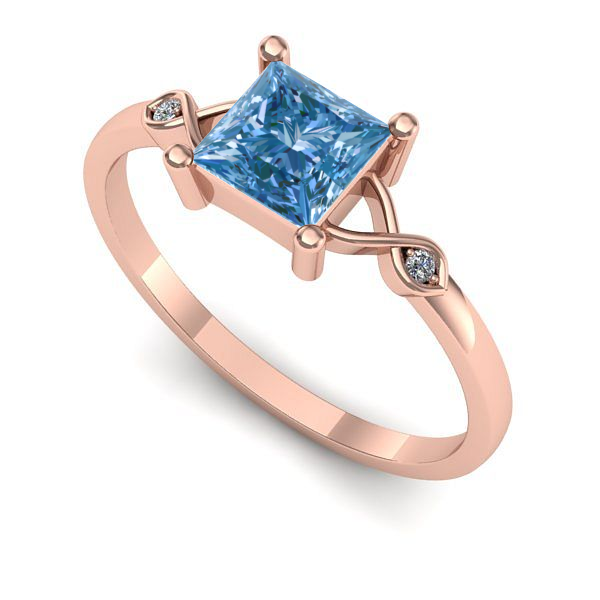 Inel de logodna din aur roz cu diamant de laborator albastru