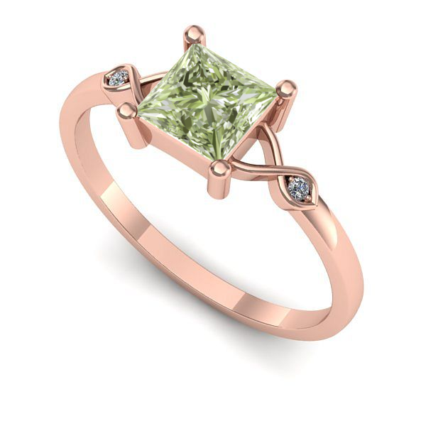 Inel din aur roz cu diamant de laborator verde