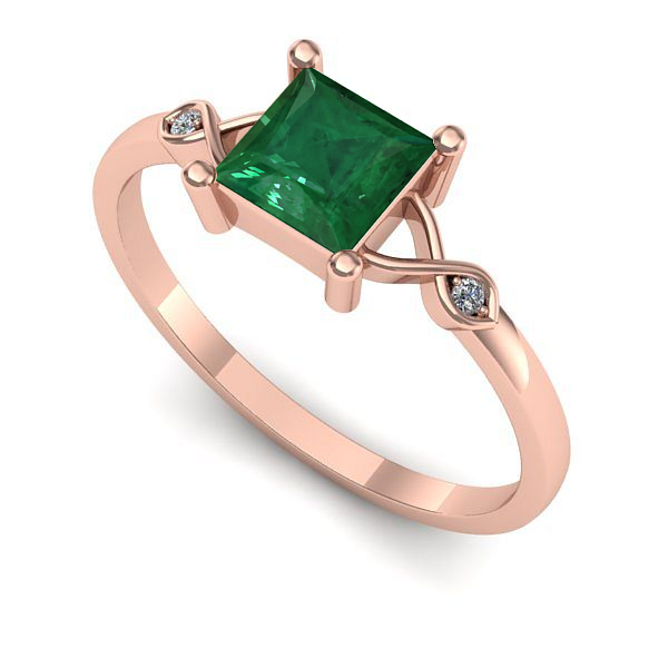 Inel de logodna din aur roz cu smarald