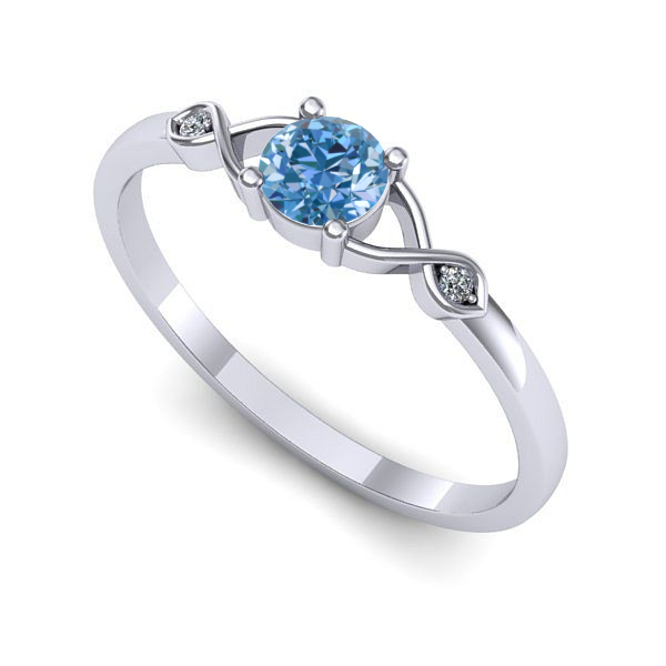 Inel din aur alb cu diamant de laborator albastru