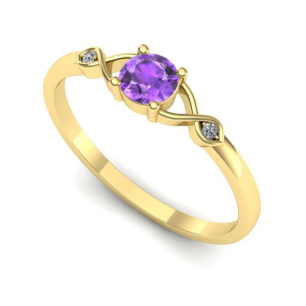 Inel logodna din aur galben cu ametist