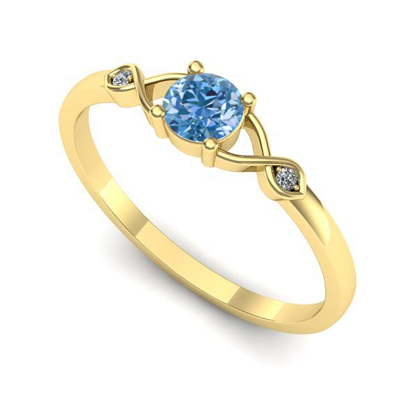 Inel logodna din aur galben cu diamant de laborator albastru