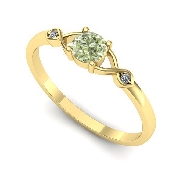 Inel logodna din aur galben cu diamant de laborator verde