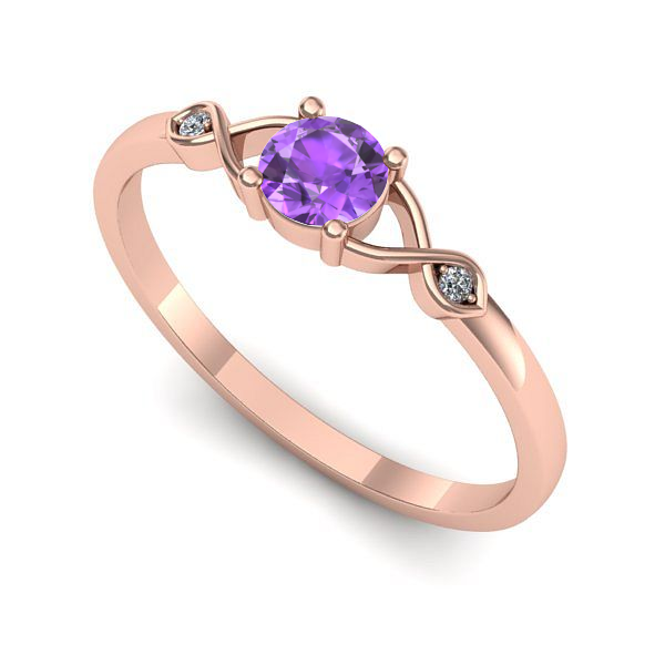 Inel de logodna din aur roz cu ametist