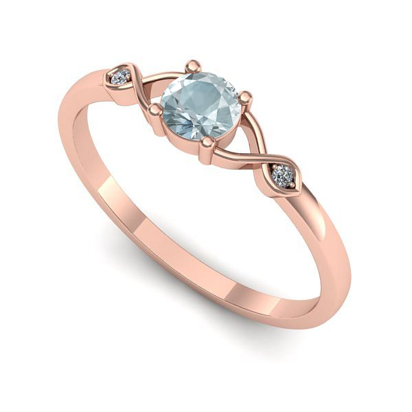 Inel logodna din aur roz cu aquamarin