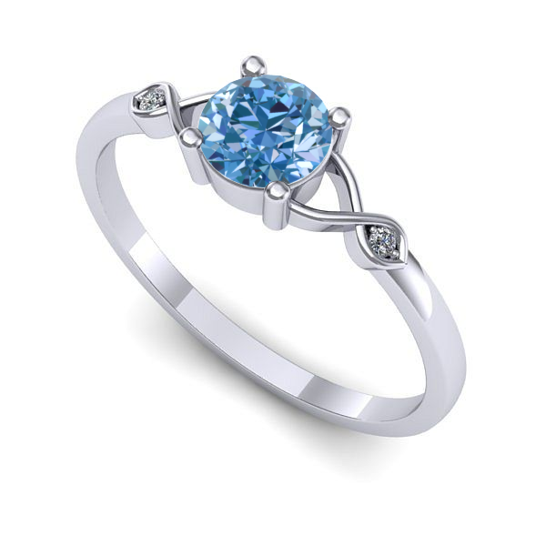 Inel din aur alb cu diamant de laborator albastru