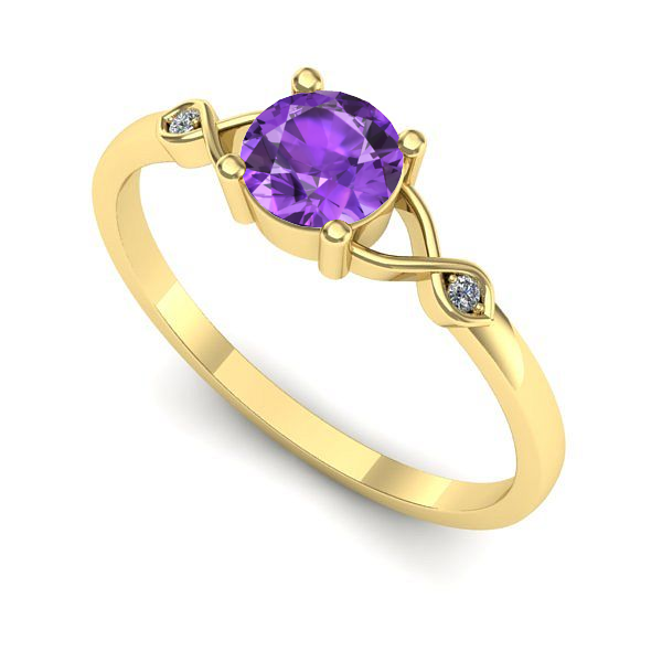 Inel logodna din aur galben cu ametist