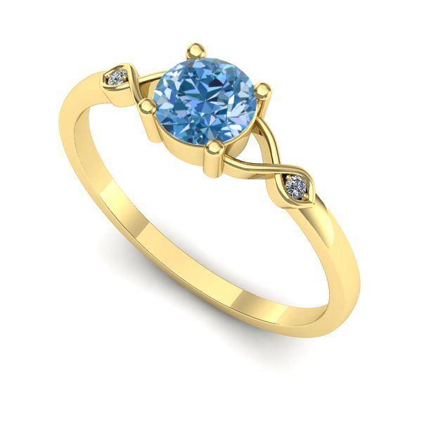 Inel logodna din aur galben cu diamant de laborator albastru