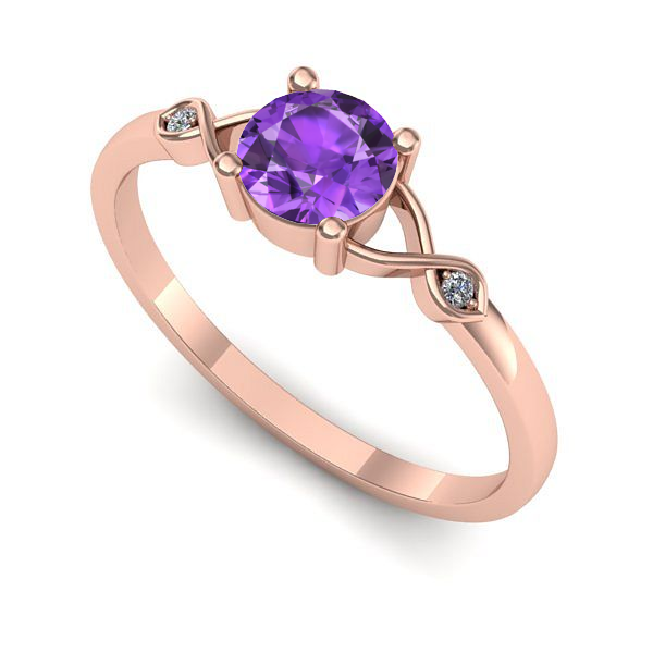 Inel logodna din aur roz cu ametist