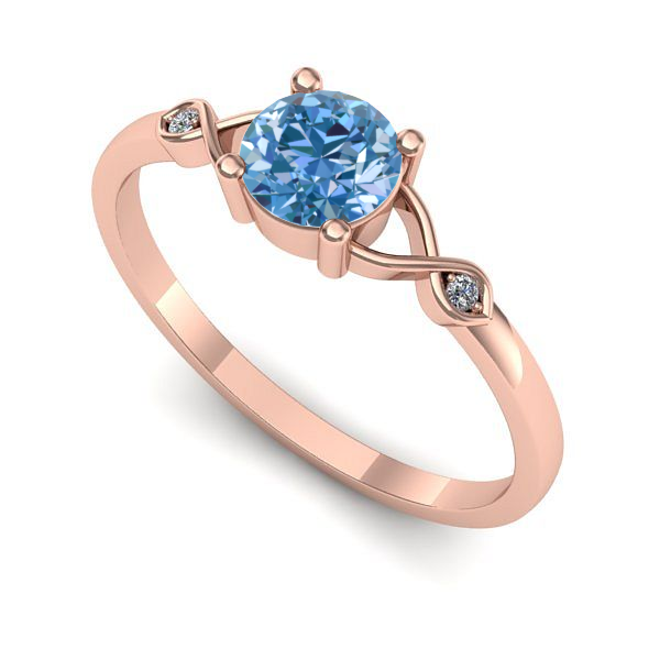 Inel de logodna din aur roz cu diamant de laborator albastru